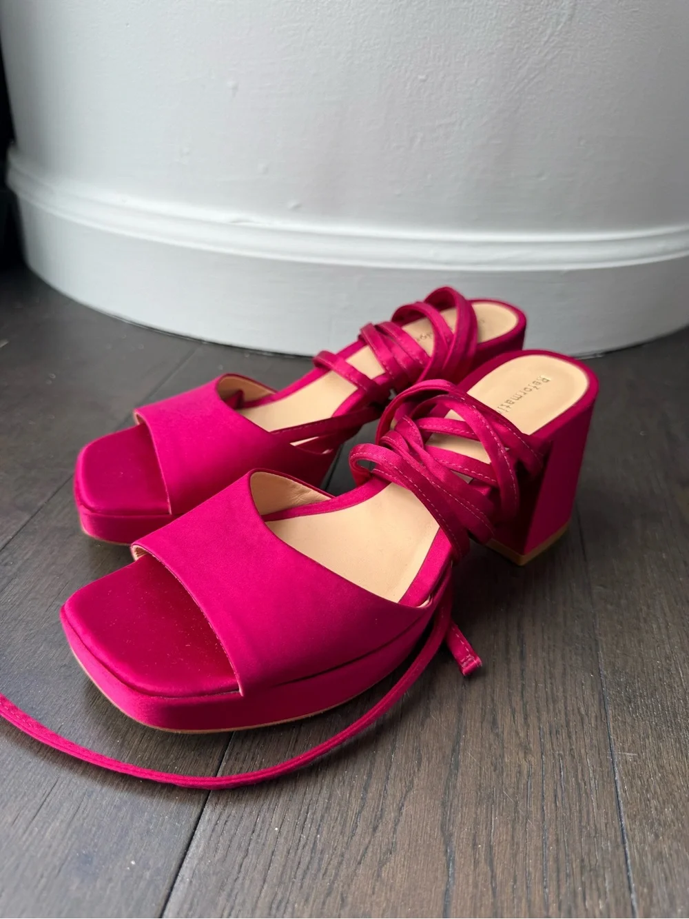 Reformation Pink Lace-Up Block Heel Sandals